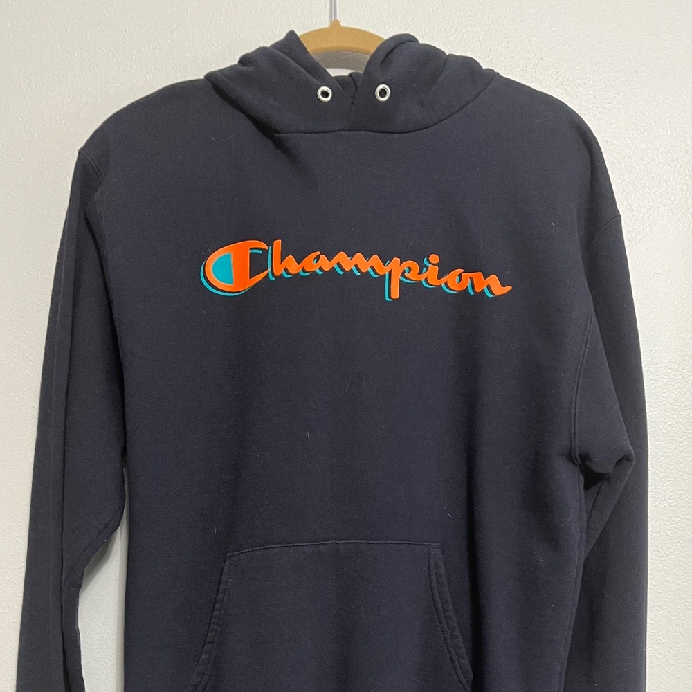 Champion Eco Authentic Navy Logo Pullover Hoodie Men’s M
